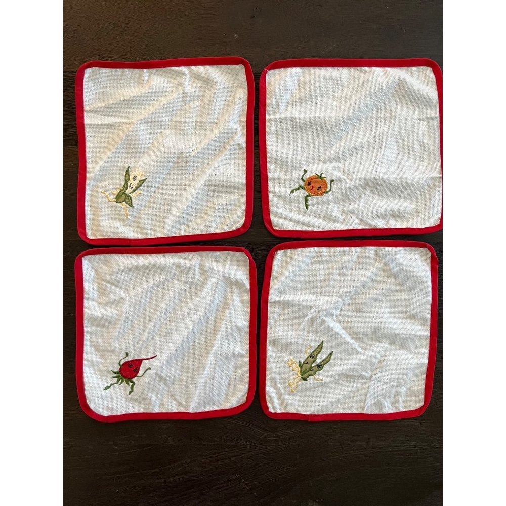 Anthropomorphic Dish Wash Cloths Set Of 4 Vintage 1950's